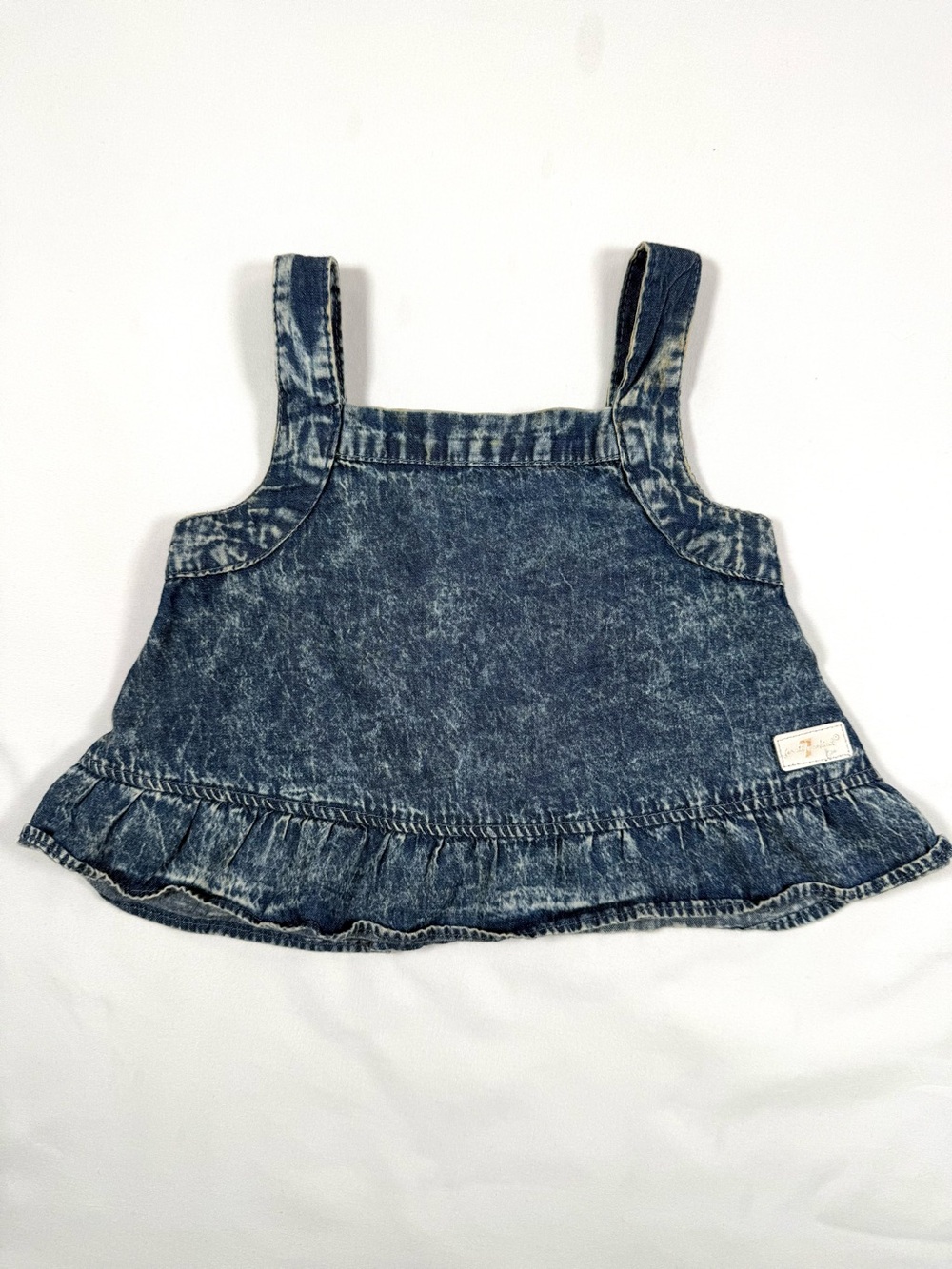 7 FOR ALL MANKIND Girls Denim Peplum Tank 12M Acid Wash Chambray Boho Western